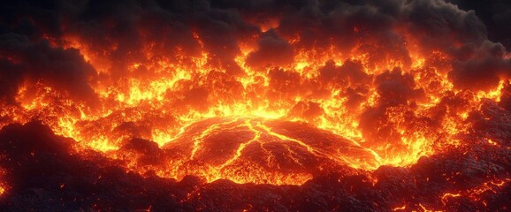 Intense Fiery Inferno: Glowing Embers and Burning Flames