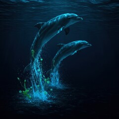 Fototapeta premium Dolphins in ocean celebrating dolphin awareness month with playful grace