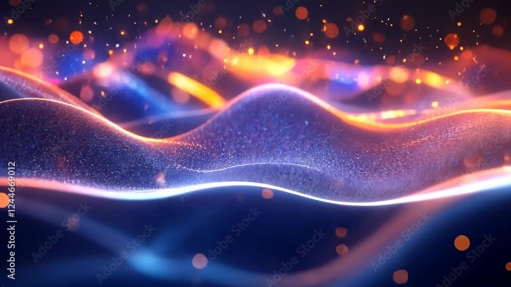 Poster dynamic waves of light and color: vibrant abstract motion with sparkling particles