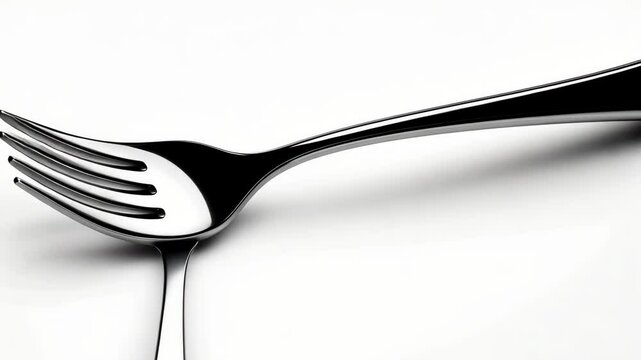 Dynamic closeup of shiny forks transitioning on white background