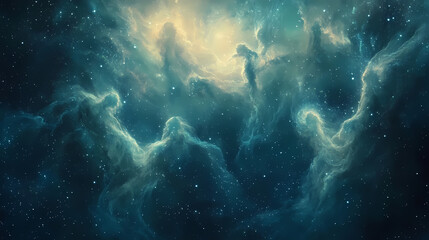 Obraz premium Celestial bodies float amidst a sea of stars, with glowing tendrils of energy connecting them in a cosmic dance , nebulae, galaxy, astral projection, cosmos. Astral Projection Themes. Illustration