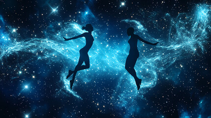 Celestial bodies float amidst a sea of stars, with glowing tendrils of energy connecting them in a cosmic dance , nebulae, galaxy, astral projection, cosmos. Astral Projection Themes. Illustration