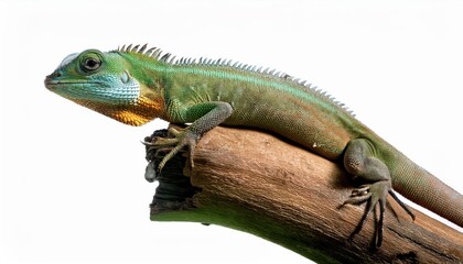 Fototapeta premium Enchanting Green Lizard Blending into a Canopy of Autumn Leaves, Vibrant in its Camouflage on a Branch Amidst Morning Mist, Echoing the Peaceful Serenity of the Forests Early Hours.