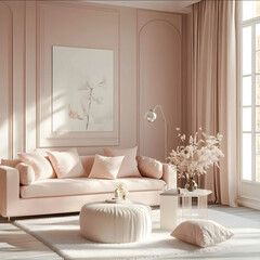 pastel pink living room photo realistic octane render