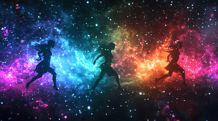 Naklejka premium Consciousness auroras dancing through black space, neon-lit with crimson, mint, and indigo, atmospheric patterns, psychological themes. Astral Projection Themes. Illustration