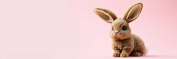 Fototapeta premium Soft bunny with a playful mood sitting against a pink background