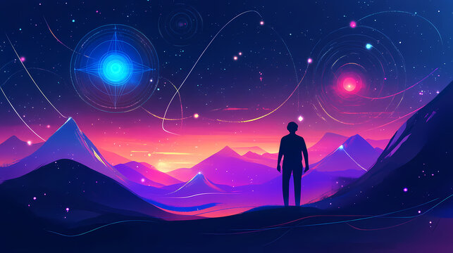 Cosmic intuition visualized through glowing karmic cycles celestial navigation astrological themes symbolizing universal connection. Astral Projection Themes. Illustration