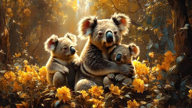 a group of adorable koalas in the nature