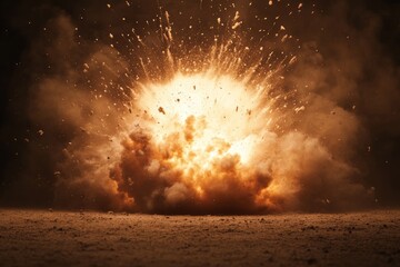Fototapeta premium Dramatic fiery explosion with smoke and debris in dark environment