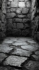 Dark Grey Stone Wall and Cracked Floor in a Dungeon