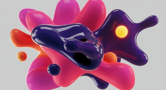 Abstract colorful fluid shapes with vibrant pink and purple blobs on gray background