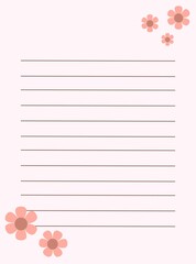 Pink lined paper with flowers decoration. 