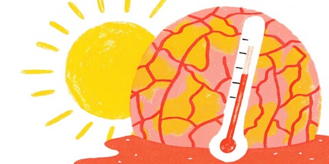 Global warming impact: cracked earth with thermometer under blazing sun