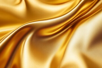 Fototapeta premium Luxurious golden satin fabric with flowing drapes and smooth texture