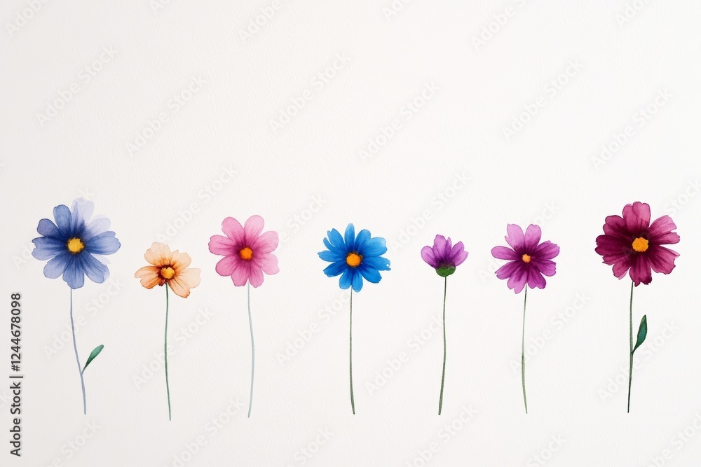 Poster row of flowers with different colors and sizes