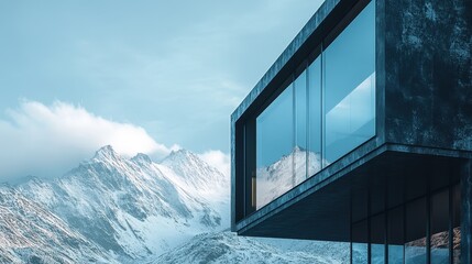 Modern mountain retreat offering stunning views of snow-covered peaks in a serene alpine landscape
