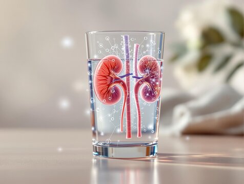 National kidney month concept with glass of water and kidney illustration for health awareness