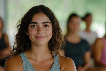 Woman with long brown hair is smiling at the camera