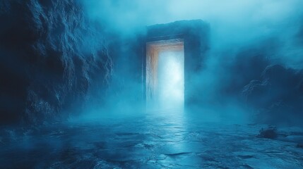Mystical cave portal, glowing, fantasy background, game design