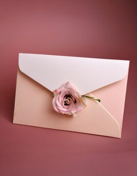 Enveloppe &Eacute;l&eacute;gante sur un Fond Rose avec une Fleur D&eacute;licate, Parfaite pour une Invitation Raffin&eacute;e