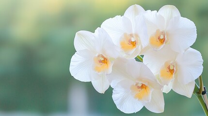 Obraz premium White orchids blooming, garden background, nature beauty, spa, wellness
