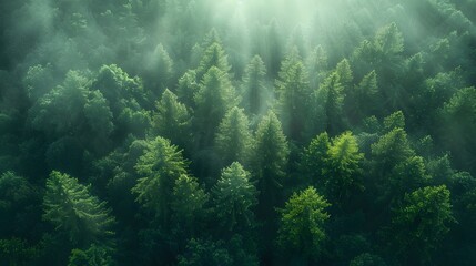 Obraz premium Aerial top view of summer green trees in forest.