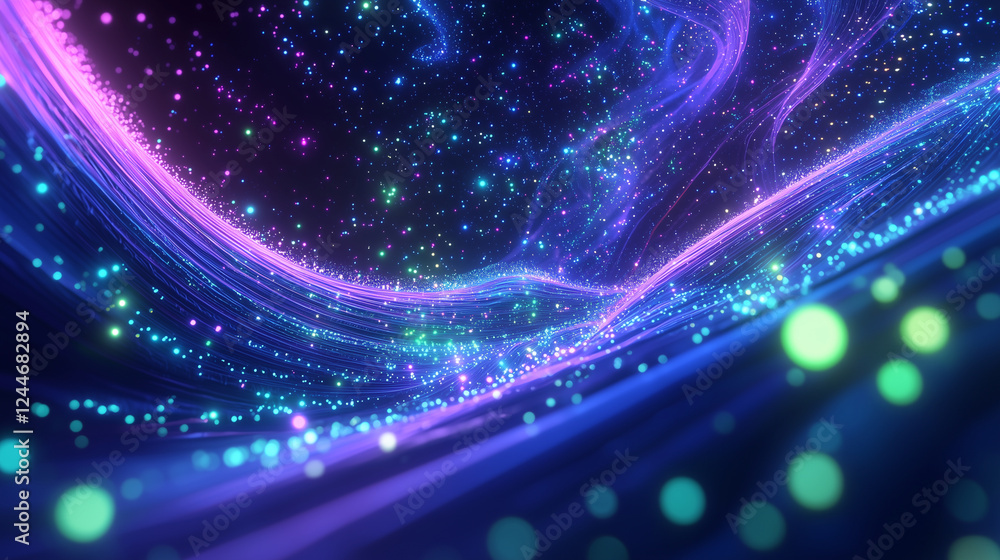 Poster futuristic digital cyberspace with glowing particles and data streams