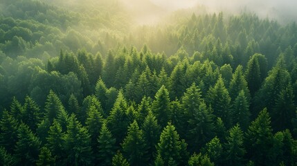 Aerial top view of summer green trees in forest.