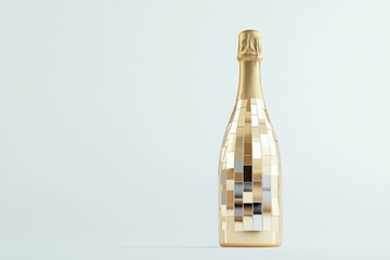 Bottle of champagne with a gold label and a silver label