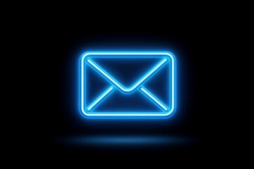 Fototapeta premium Neon blue envelope with a blue background