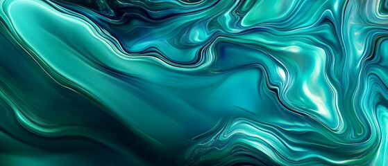Obraz premium Abstract Teal and Green Swirling Marble Design