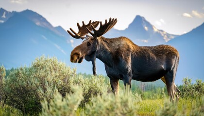 Majestic Moose Grazing in the Snowy Landscape of Grand Teton National Park at Dusk Winter Serenity Captured Perfectly