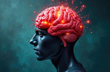 Obraz premium Mental Health Disorder Concept. Weak, Stressed Down Person. Negative Feeling. Depressed Emotional inside a Brain and Mind. Human Head and Brain made by Messy Wire. Top View with Copy Space