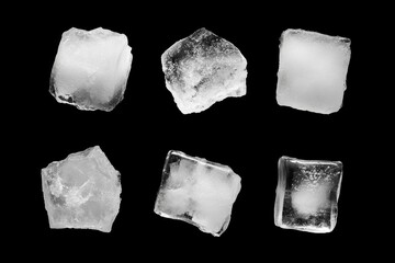 Series of ice cubes are shown in various shapes and sizes
