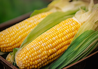 Corn on the cob featuring bright yellow kernels, professionally photographed, showcasing a close-up view emphasizing texture and color.