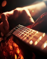 Fototapeta premium Passionate Guitarist: A Close-Up of Musical Mastery.