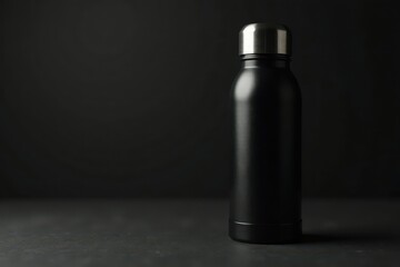 A black thermos against a pure black backdrop , picture, isolated, modern design