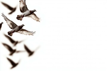 Fototapeta premium Flock of pigeons flying in the sky