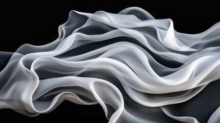 Fototapeta premium Elegant Flowing White Fabric on Black Background Capturing Light and Movement in Artsy Design