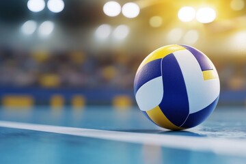 Volleyball is sitting on a court