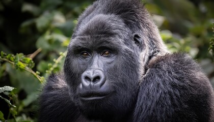 Virunga Mountain Range Majestic Silverback Gorilla in the Heart of African Wilderness, Basking in the Early Morning Sunlight