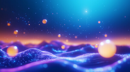 Naklejka premium Futuristic Crystalline Landscape with Glowing Structures and Orbs