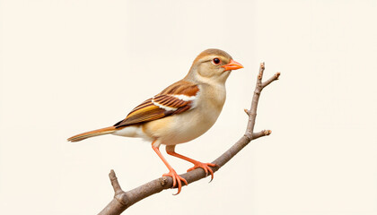 Bird perched on a branch against a light background