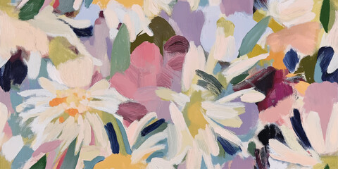 Vector Abstract floral seamless pattern. Bright colors, gouache painting, brush textures, Modern abstract design for,paper, cover, fabric, textiles, clothing, wrapping, banner, home decor.