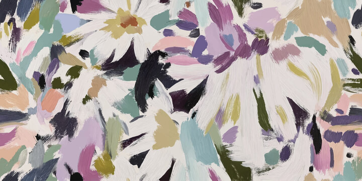 Vector Abstract floral seamless pattern. Bright colors, gouache painting, brush textures, Modern abstract design for,paper, cover, fabric, textiles, clothing, wrapping, banner, home decor.