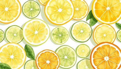 Obraz premium Watercolor Citrus Fruit Slices Background Design
