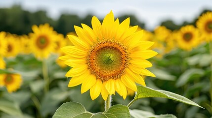 Vibrant sunflower field, summer day, nature background, agriculture