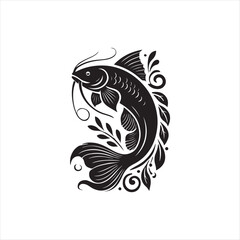 Naklejka premium Black Color Catfish silhouette design Vector Illustration, Solid White Background (9).eps