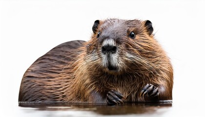 Striking Portrait of a North American Beaver Set Against a Crisp White Background, Showcasing the Intricate Fur and Powerful Physique of This Iconic Water Dweller.
