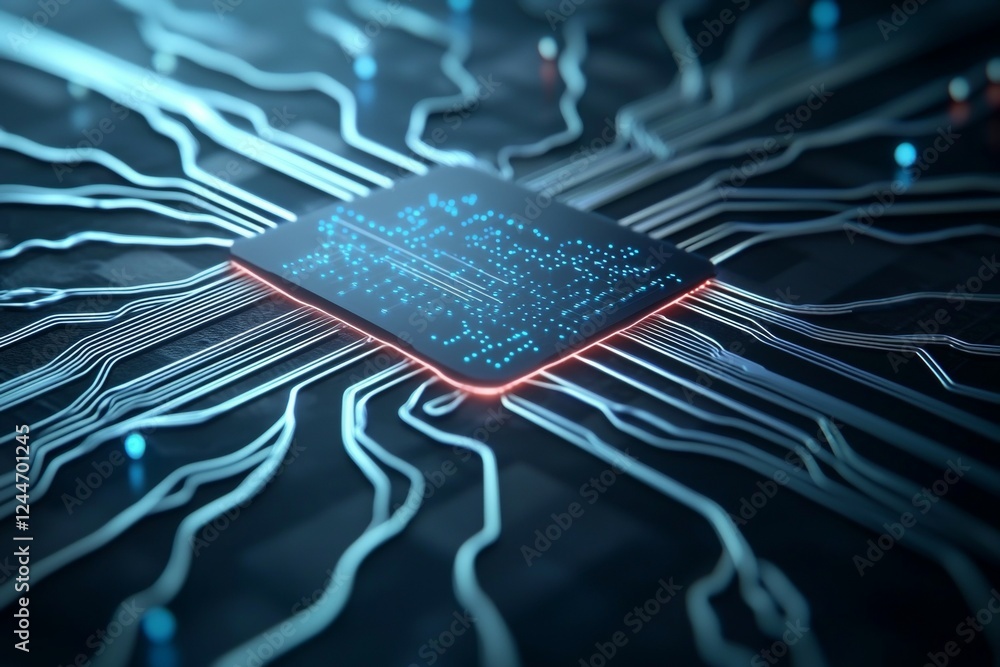 Poster computer chip with a red border